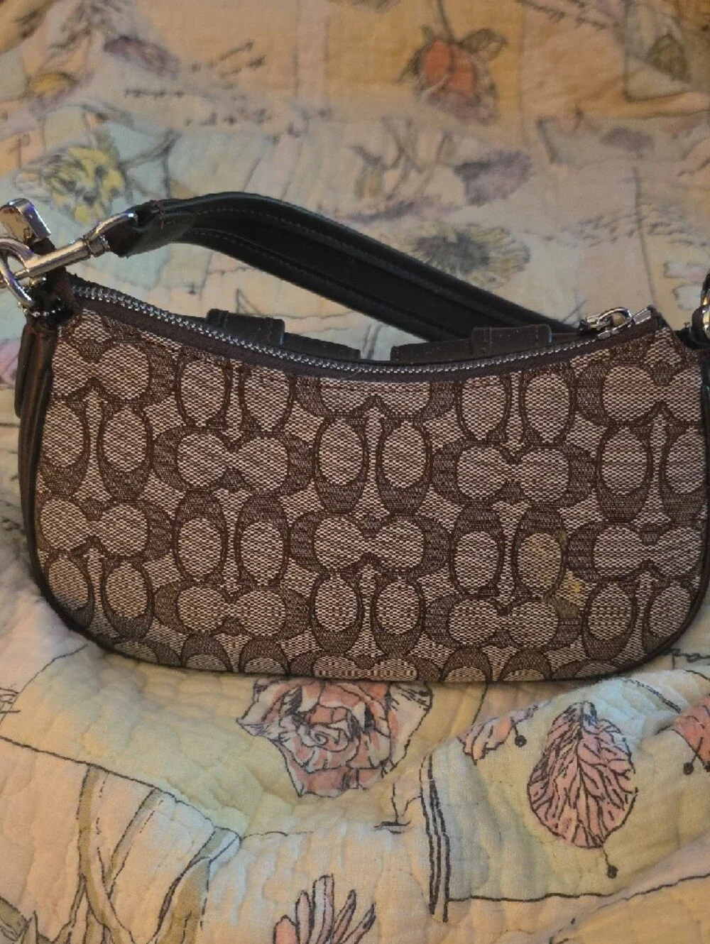 Coach Brown Signature Canvas Shoulder Bag with Buckle Pockets - Picture 3 of 8